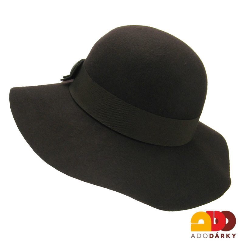 Tmavě hnědý plstěný klobouk s mašlí