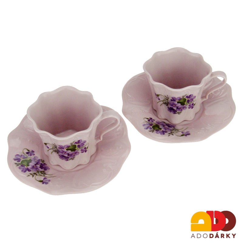Sada šálků s podšálky růžový porcelán 0,12 l