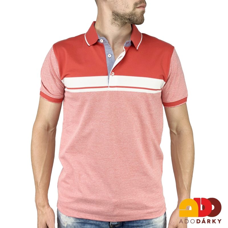 Pánská polokošile krátký rukáv červeno - bílé pruhy