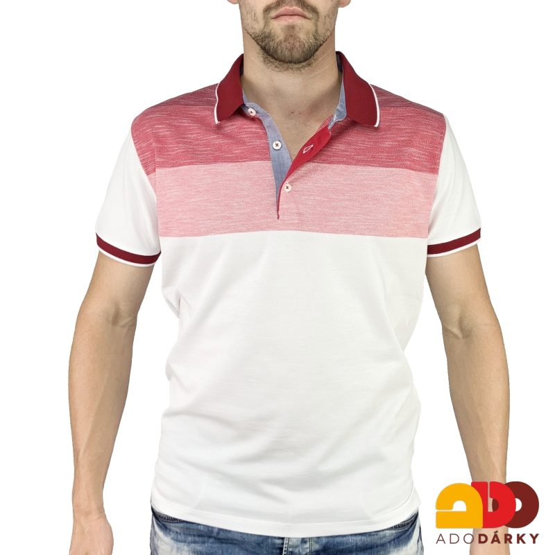 Pánská polokošile krátký rukáv bílo - červené pruhy