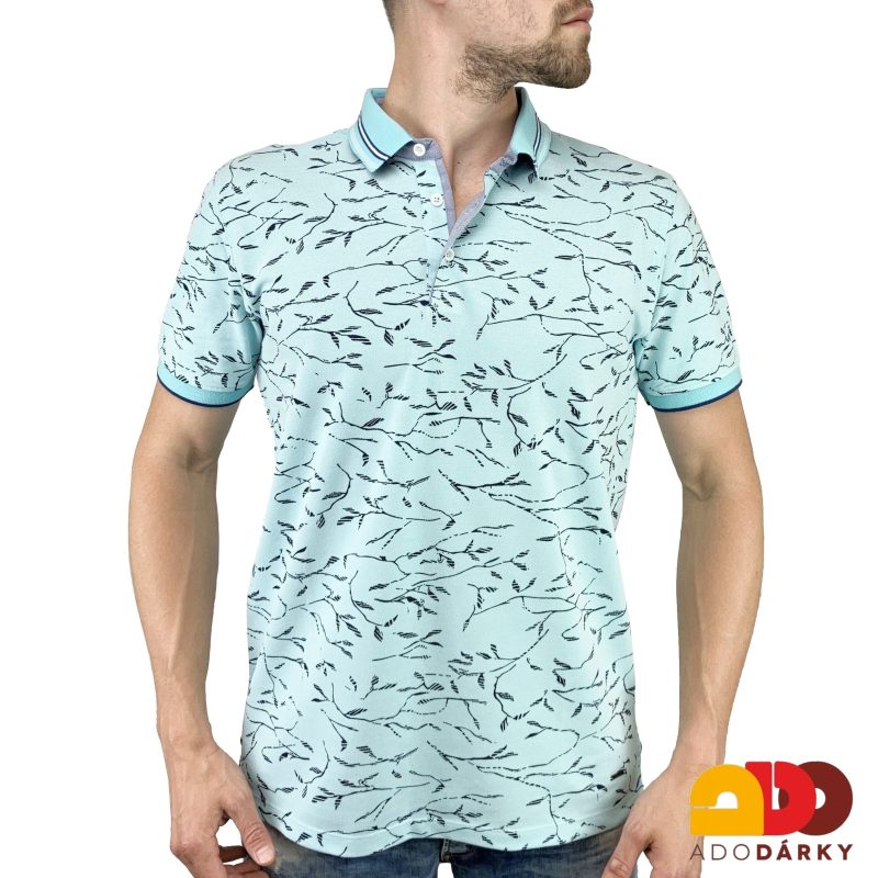Pánská polokošile krátký rukáv modrá s větvičkami