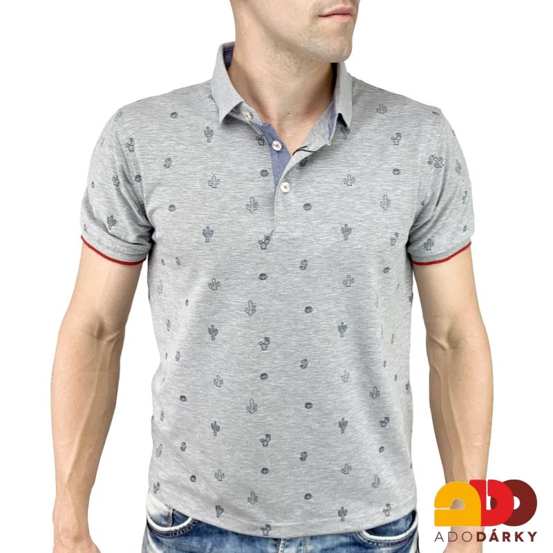 Pánská polokošile krátký rukáv šedá s kaktusy