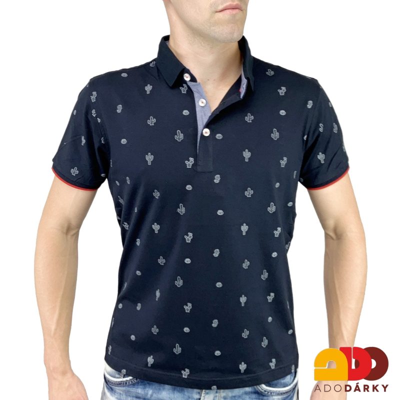 Pánská polokošile krátký rukáv modrá s kaktusy