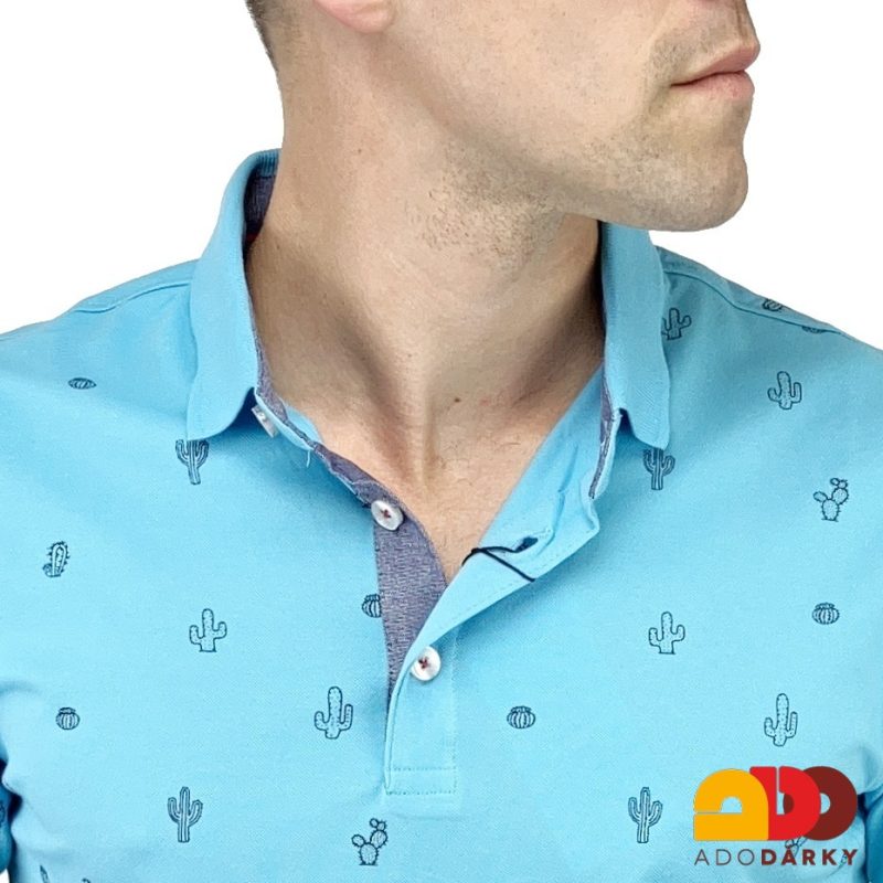 Pánská polokošile krátký rukáv světle modré s kaktusy