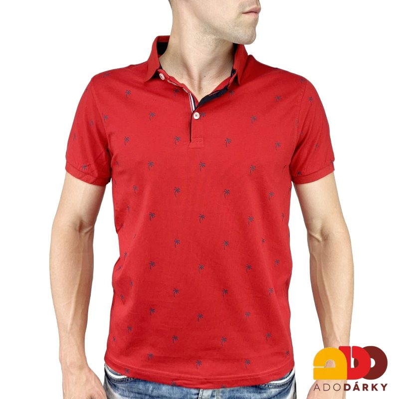 Pánská polokošile krátký rukáv červená s palmami