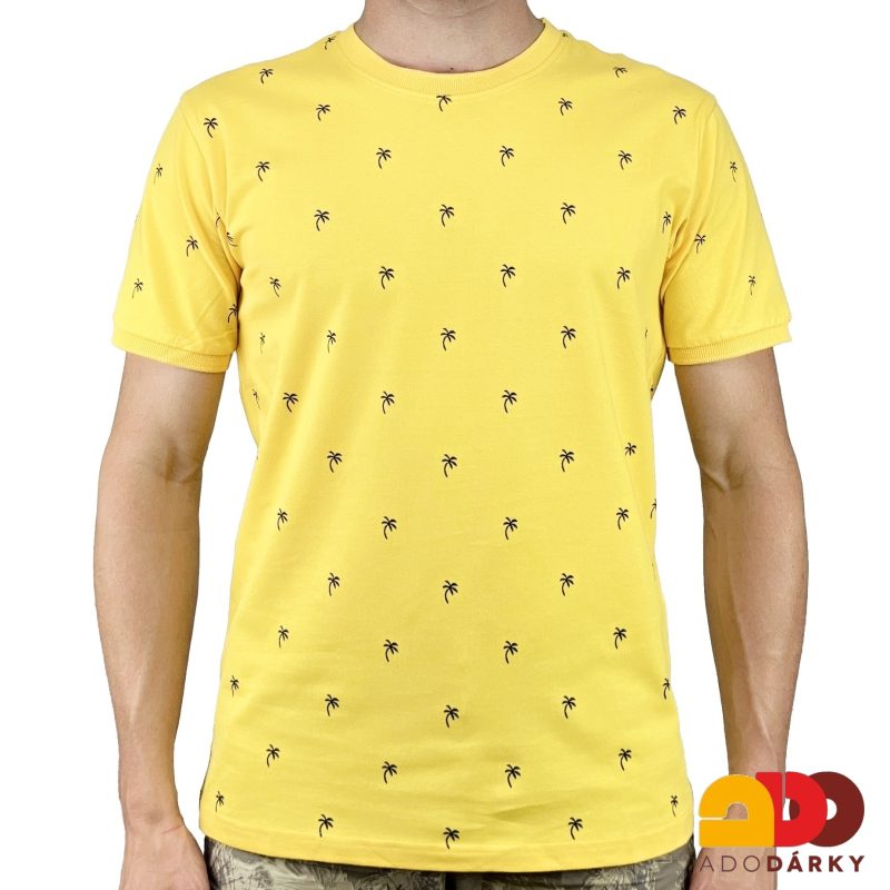 Pánské triko krátký rukáv žluté s palmami