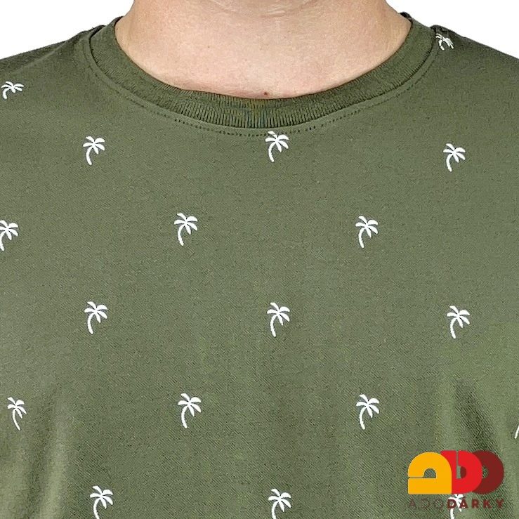 Pánské triko krátký rukáv khaki s palmami