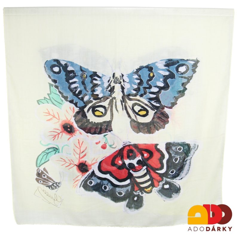 Jemná dámská šála s motýly, žlutá