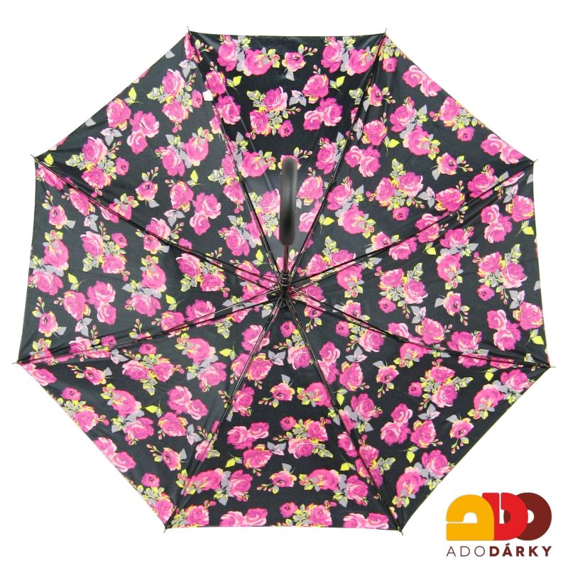 Dámský deštník černý s růžemi