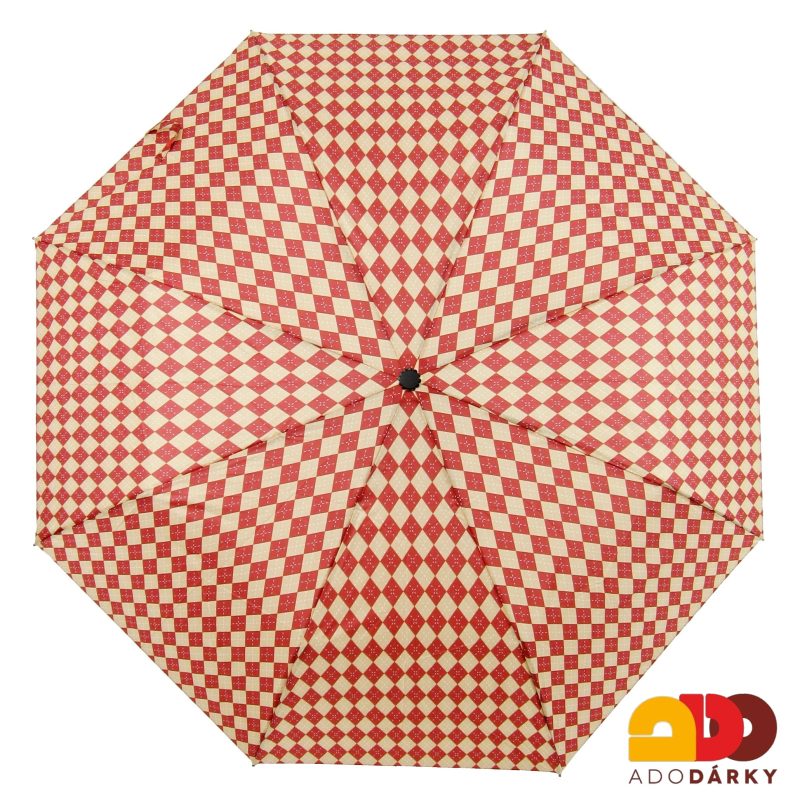 Dámský skládací deštník károvaný červený