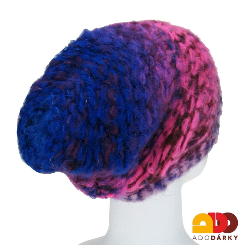 Pletená zimní čepice růžovo modrá melírovaná