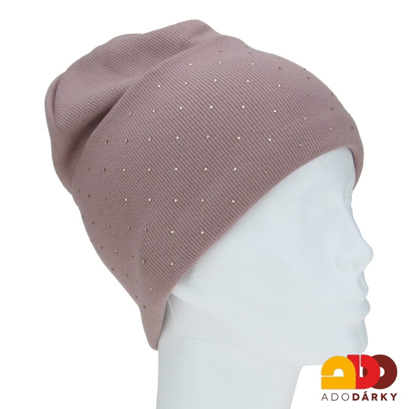 Dámská zimní čepice starorůžová s perličkama