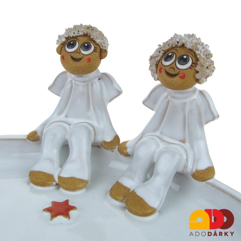 Keramický tác s andílky a červeným dekorem