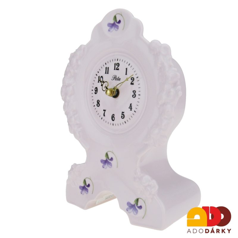 Hodiny zámecké růžový porcelán fialky 20,5 cm