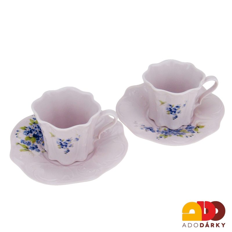 Sada šálků s podšálky růžový porcelán - pomněnky 0,15 l