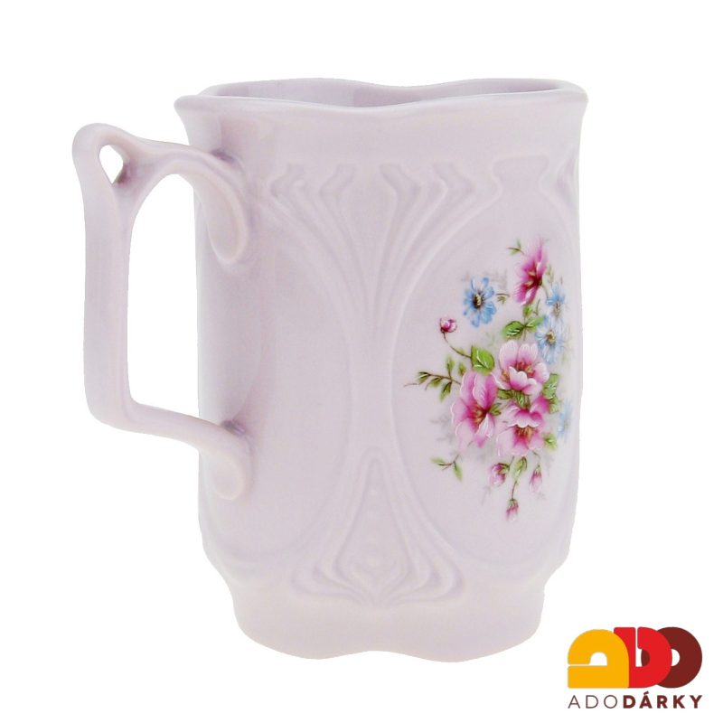 Hrnek růžový porcelán s kvítky 0,18 l