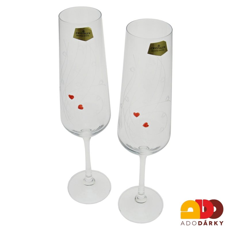 Sklenice se srdíčky na sekt 200 ml, sada 2 ks
