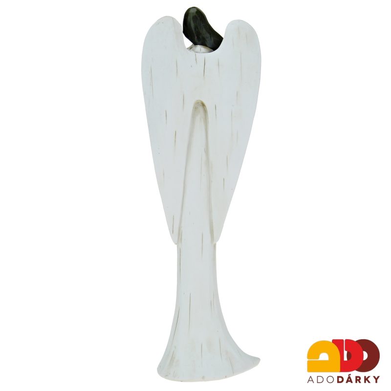 Anděl jakoby ze dřeva se srdcem v náručí 29,5 cm