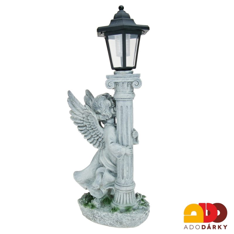 Anděl u sloupu se solární LED lucernou 49,5 cm