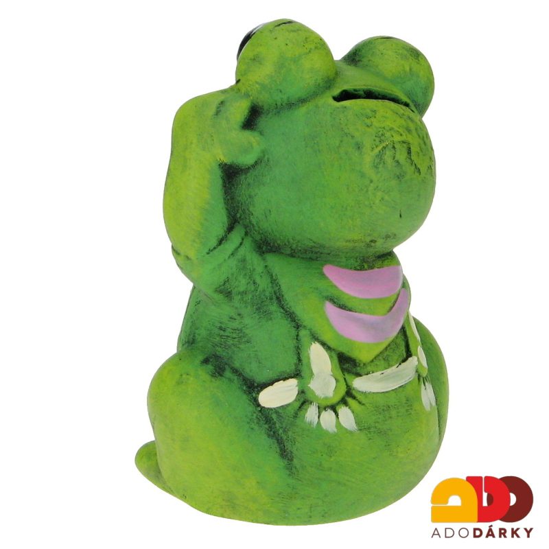 Pokladnička žába s růžovým šátkem 16 cm