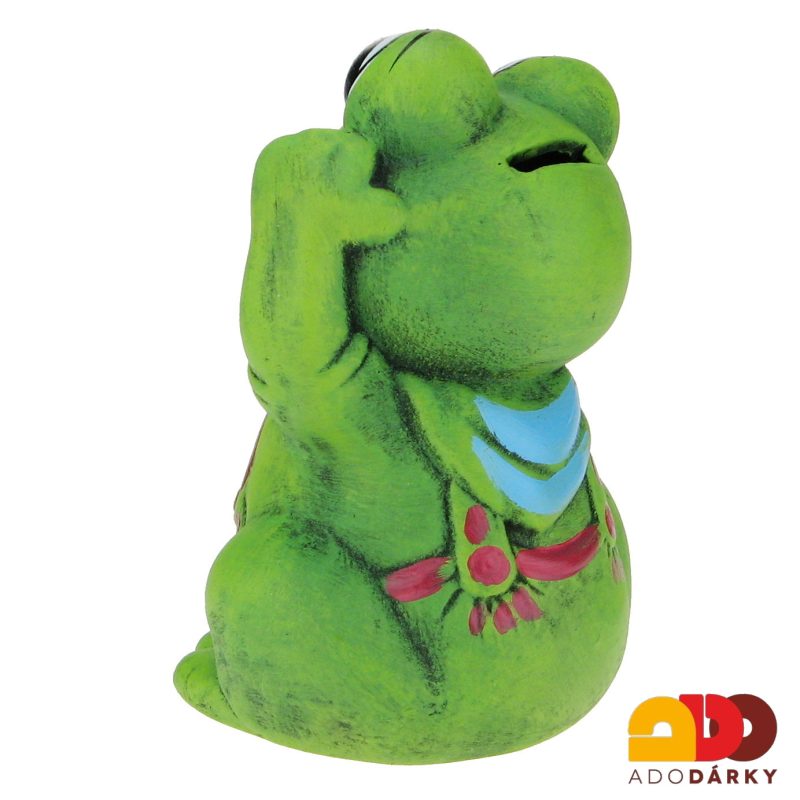 Pokladnička žába s modrým šátkem 16 cm