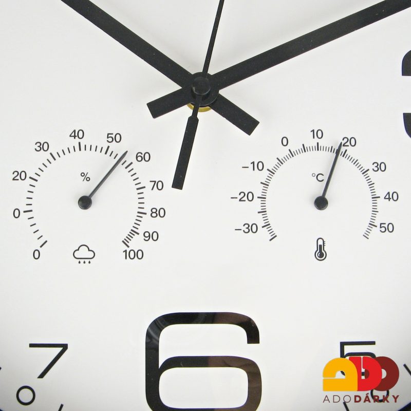 Hodiny černé s teploměrem a vlhkoměrem 30 cm