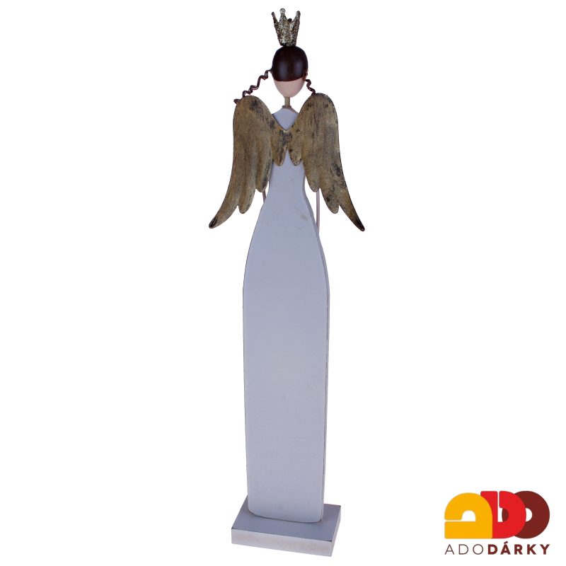 Anděl dřevěný s korunkou a srdcem 43 cm