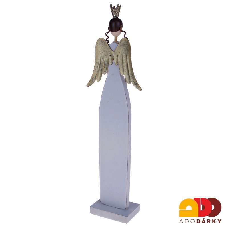 Anděl dřevěný s korunkou a srdcem 32 cm