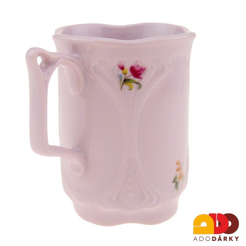 Hrnek růžový porcelán s kvítky 0,18 l