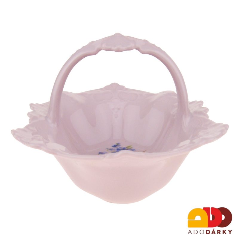 Košík růžový porcelán pomněnky 18,5 cm
