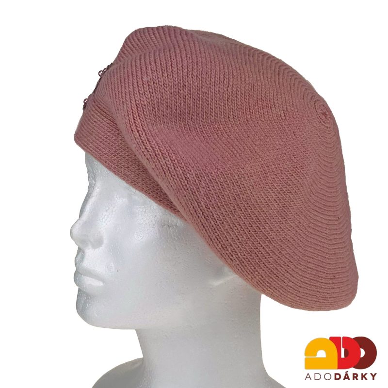 Lososový dámský baret s aplikací