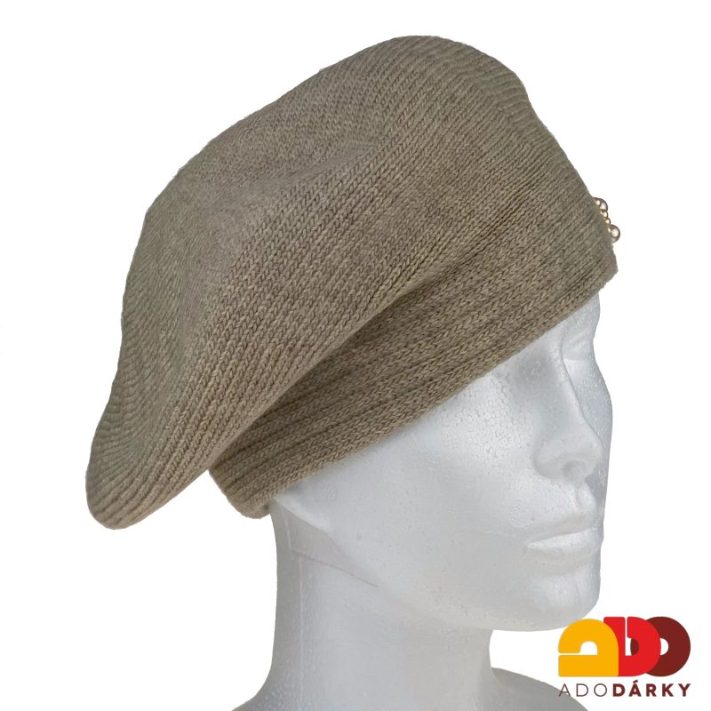 Béžový dámský baret s perličkovou aplikací
