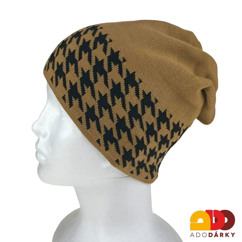 Dámská zimní čepice světle hnědá s pepito vzorem