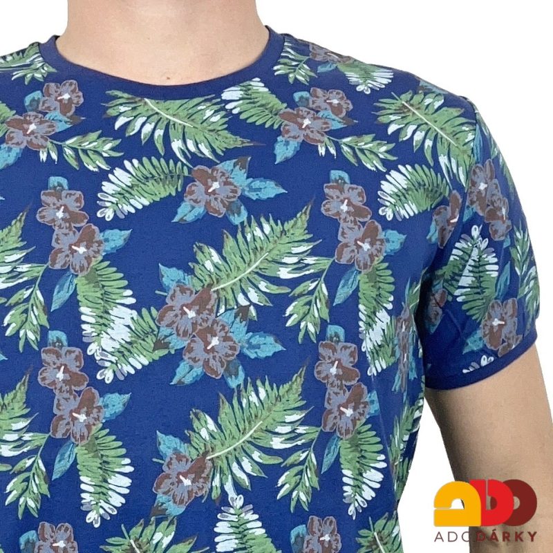 Pánské triko modré s listy