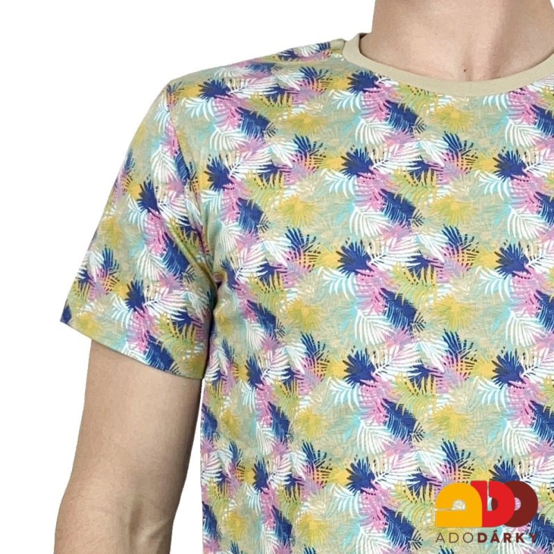 Pánské triko béžové s barevnými listy