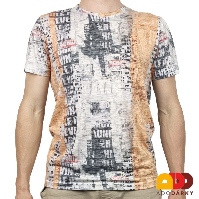 Pánské triko oranžovo šedé s nápisy