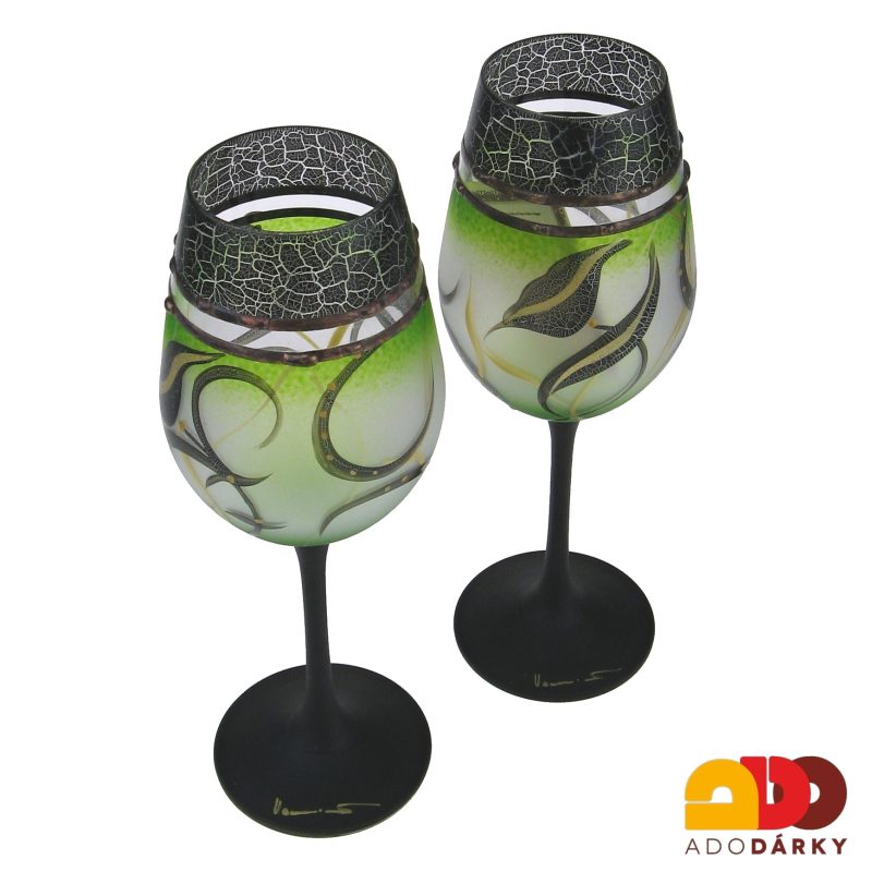 Sada dvou ručně zdobených číší černo zelené barvy 250 ml