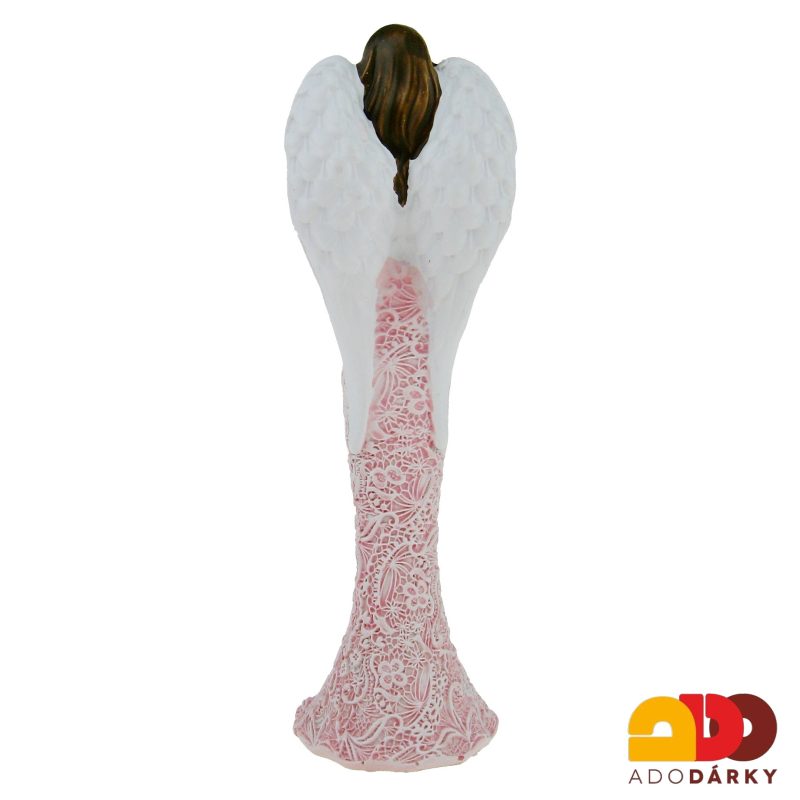Anděl růžový se srdcem 15,5 cm