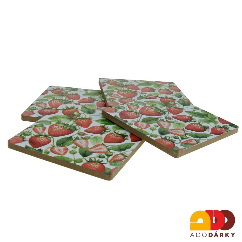 Podtácky 4 ks "Jahody" 10 x 10  cm