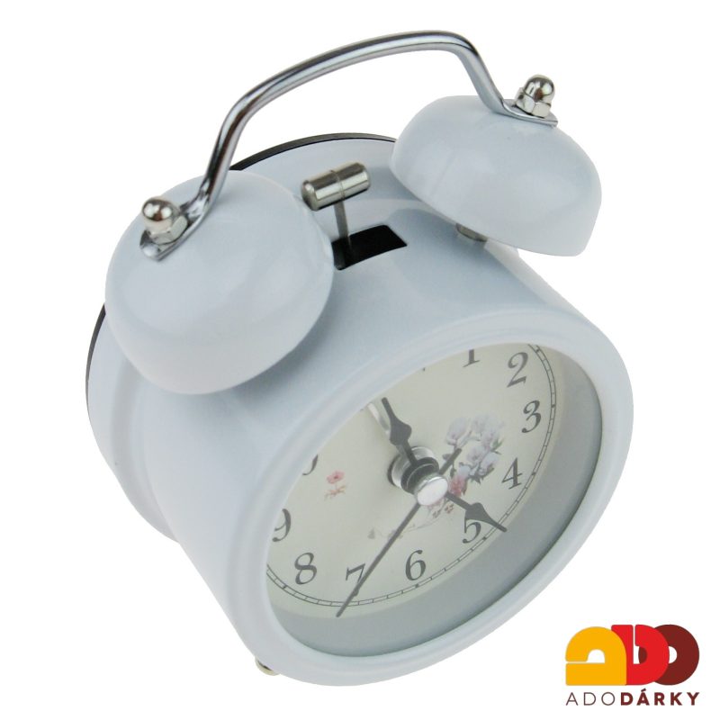 Hodiny budík bílý Ø 8 cm