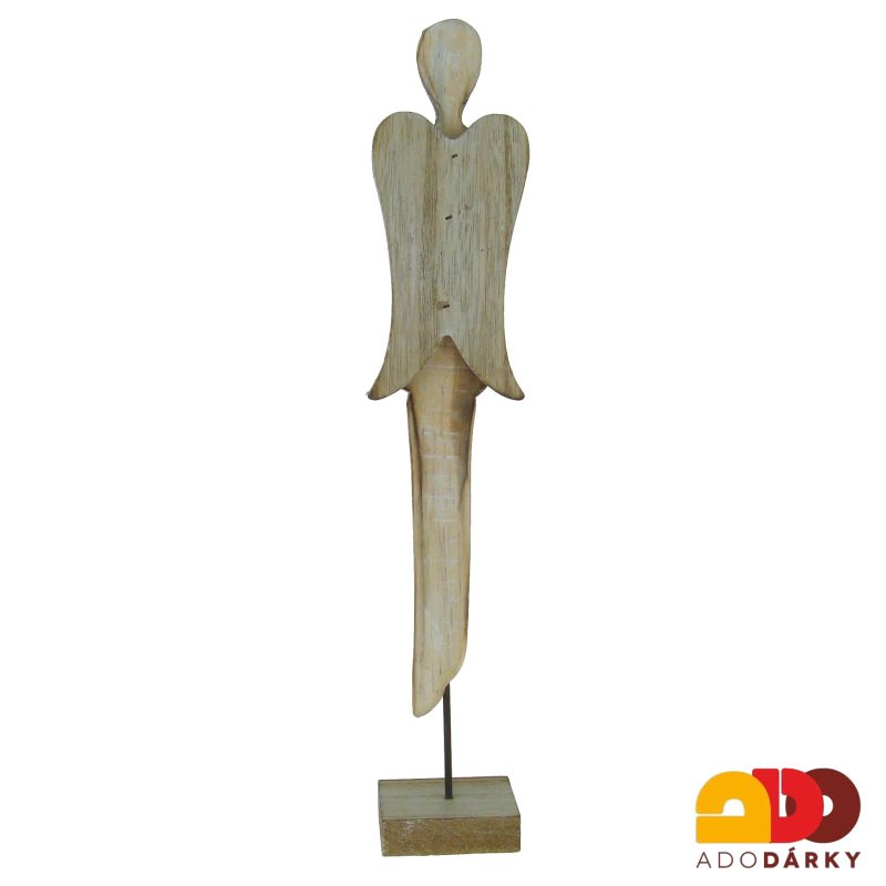 Anděl dřevěný úzký vysoký přírodní 33,5 cm