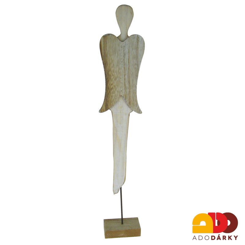 Anděl dřevěný úzký vysoký přírodní 62,5 cm