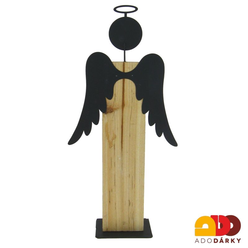 Anděl dřevěný s kovovými křídly 37,5 cm
