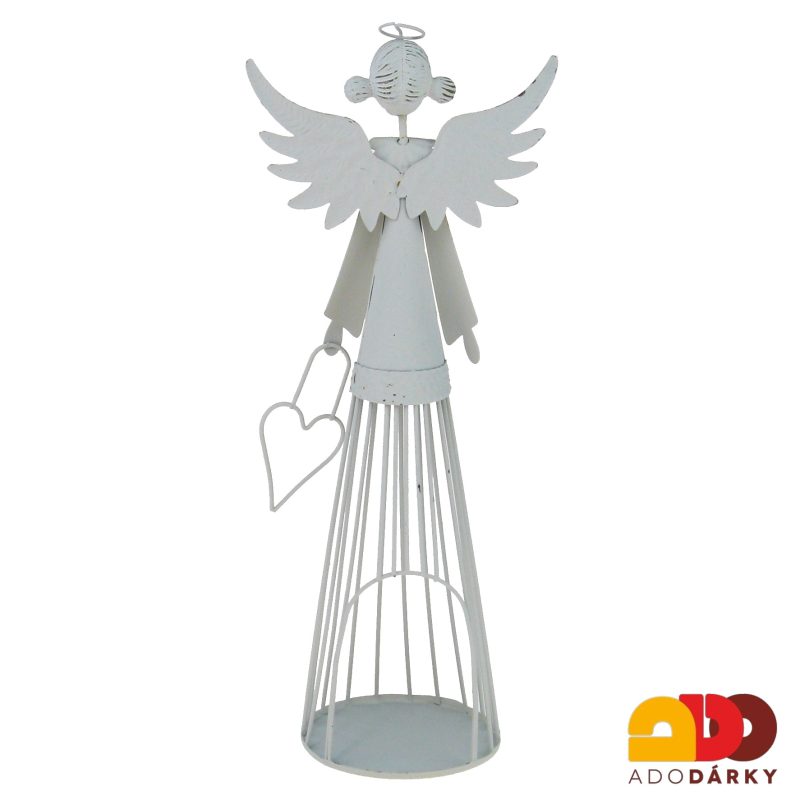 Bílý plechový anděl s hvězdičkou v ruce 32 cm