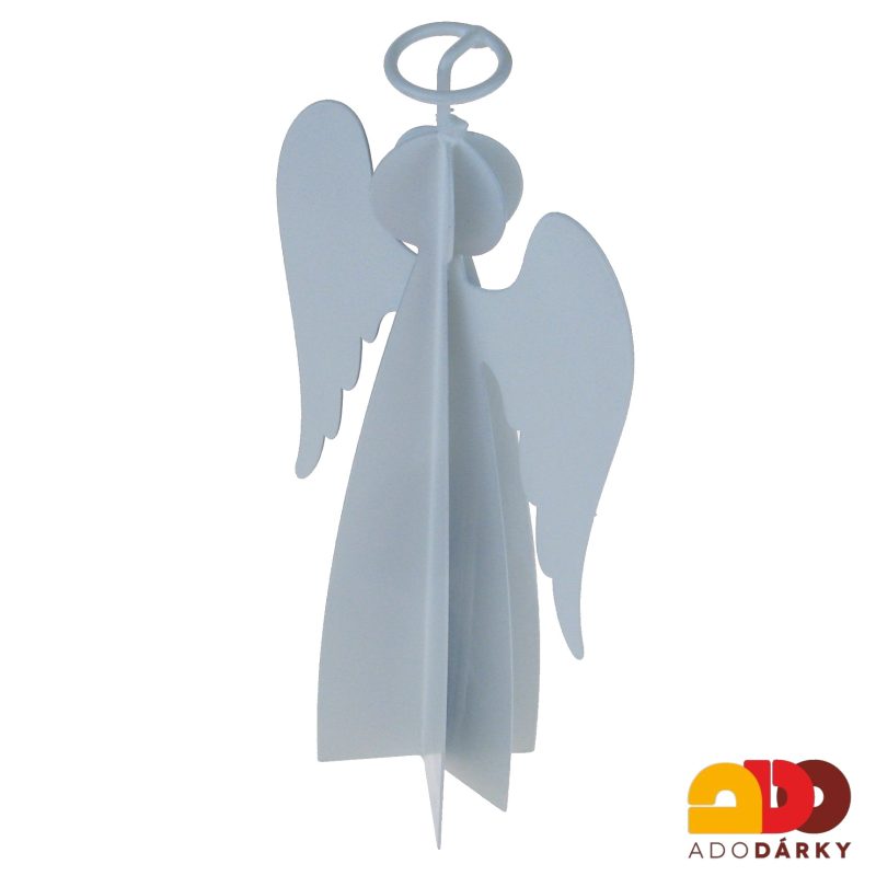 Kovový anděl bílý z více plátů 25 cm