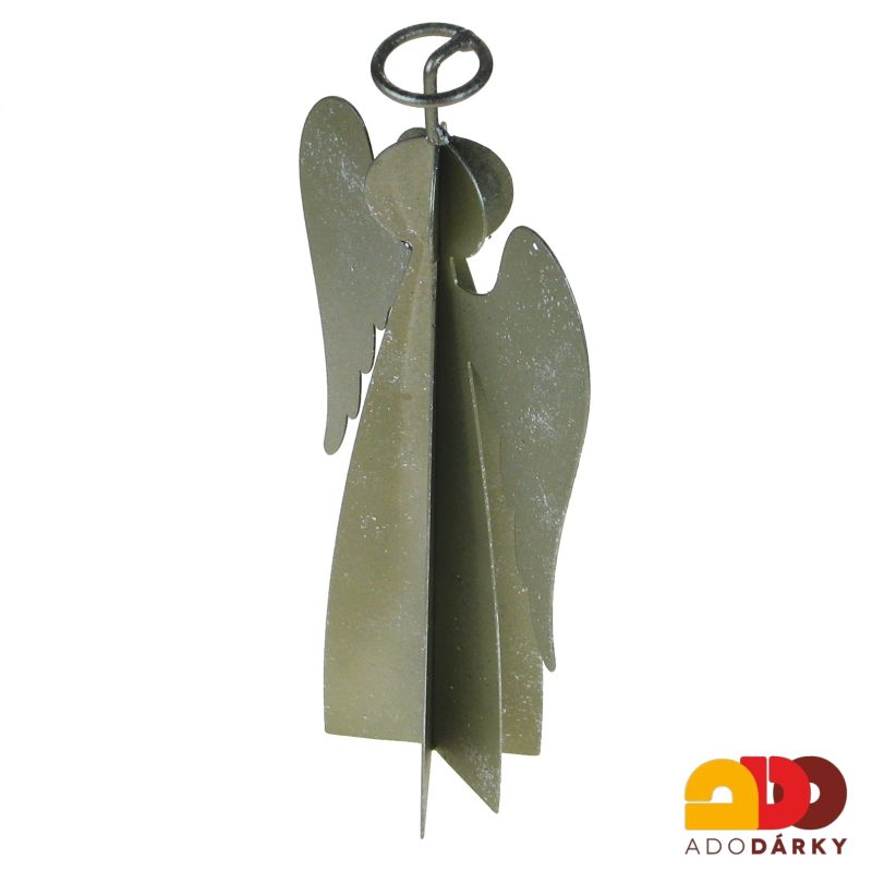 Kovový anděl stříbrno-zlatý z více plátů 25 cm