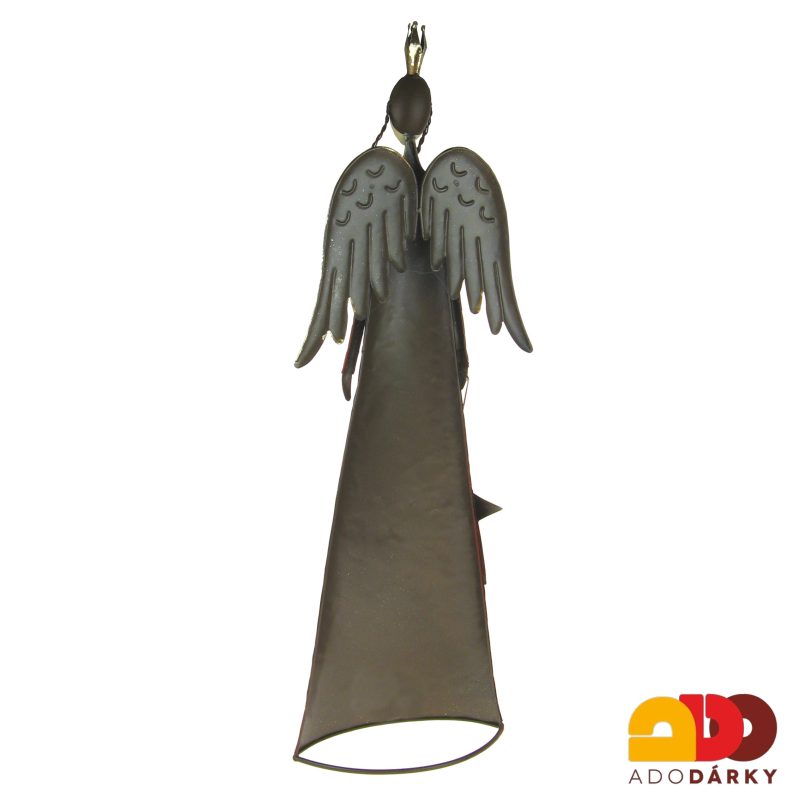 Plechový anděl červený s hvězdou 74 cm