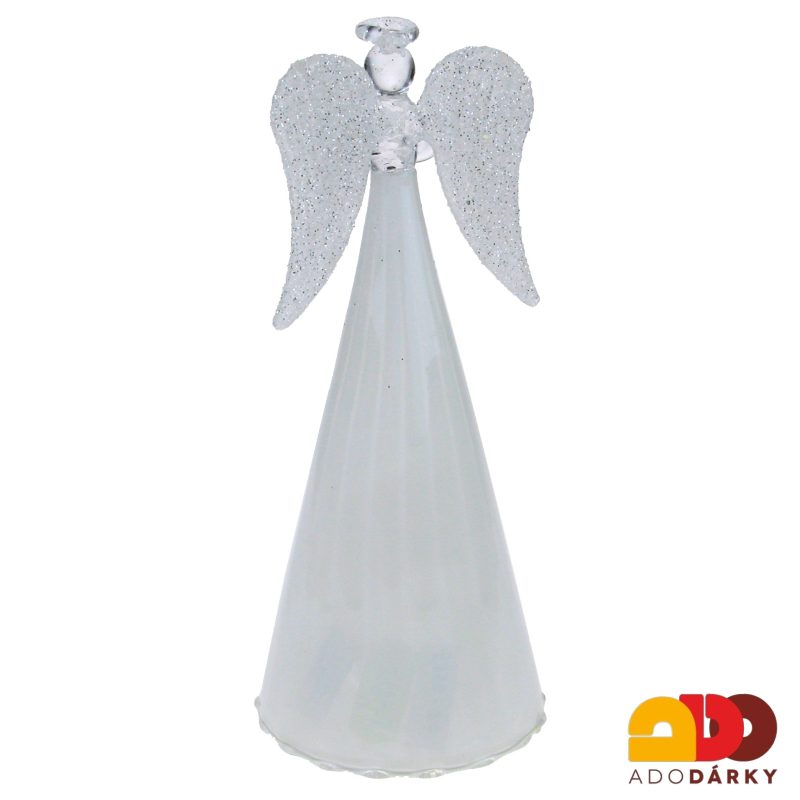 Skleněný anděl s bílou sukní 18,5 cm