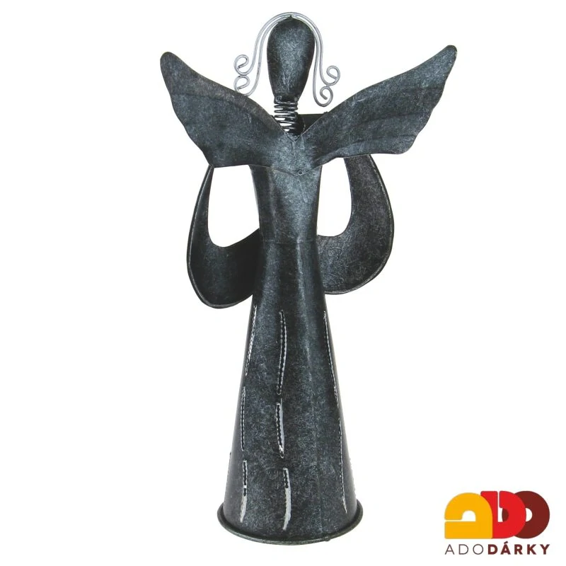 Kovový anděl s děrovanými šaty stříbrný 29,5 cm
