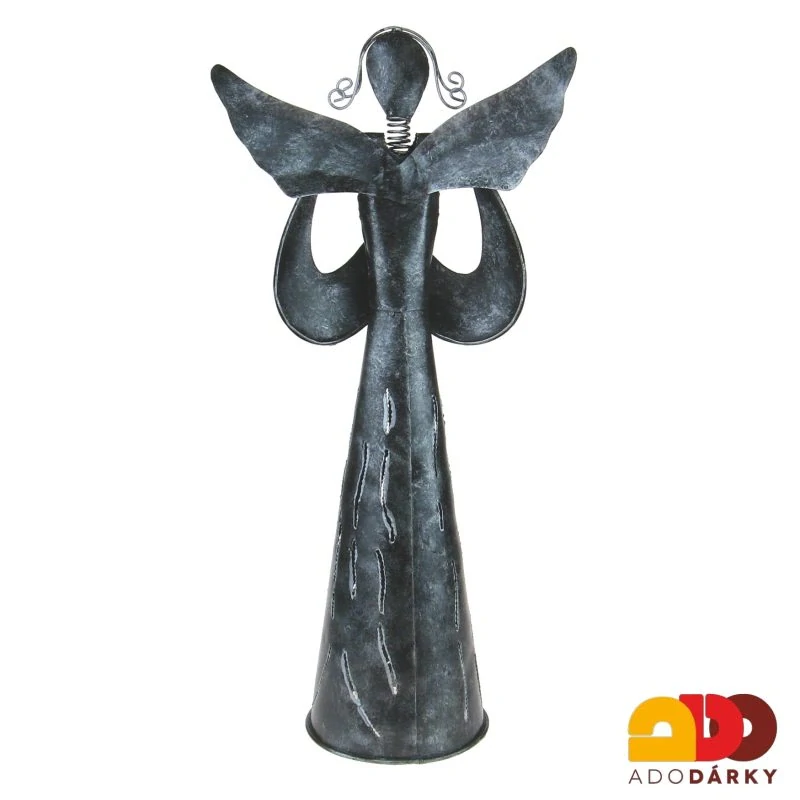 Kovový anděl s děrovanými šaty stříbrný 42,5 cm